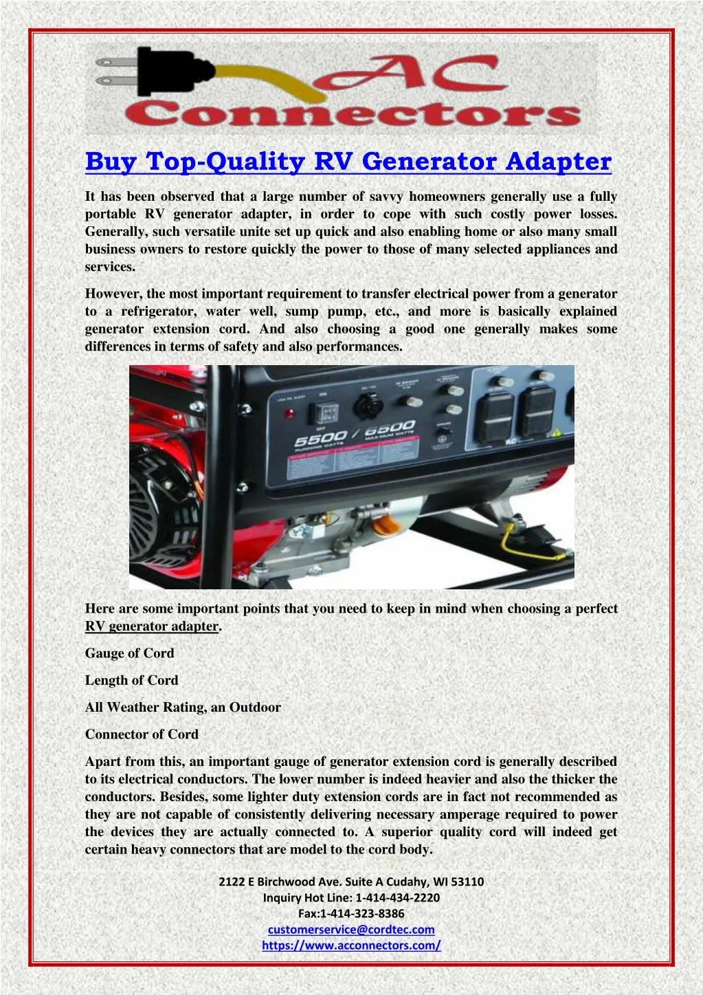 buy top quality rv generator adapter