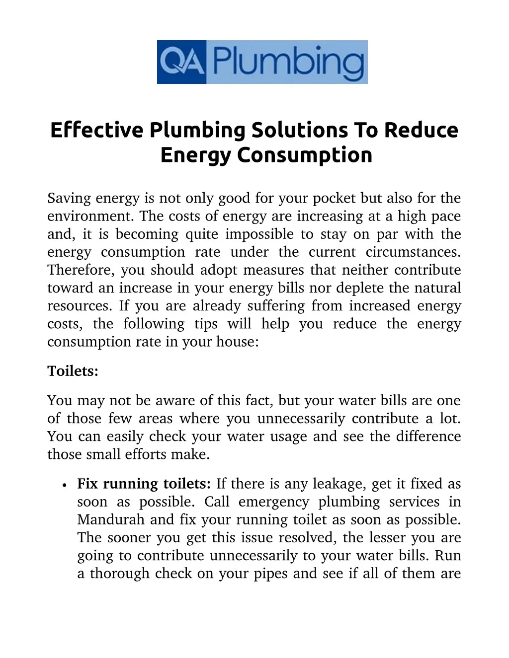 effective plumbing solutions to reduce energy