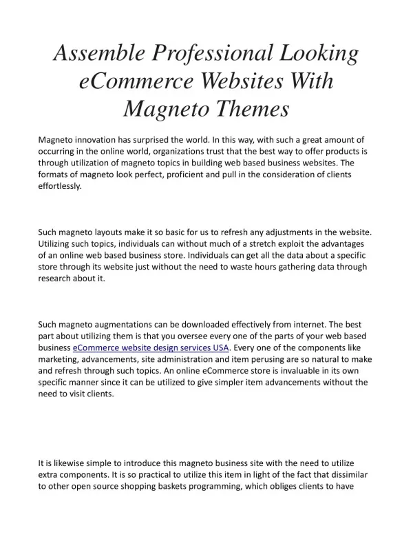 Assemble Professional Looking eCommerce Websites With Magneto Themes