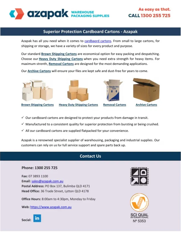 Superior Protection Cardboard Cartons – Azapak