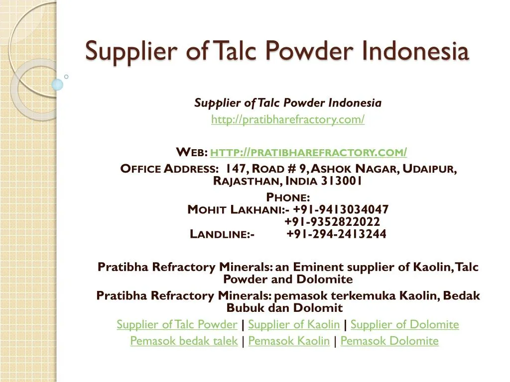 supplier of talc powder indonesia