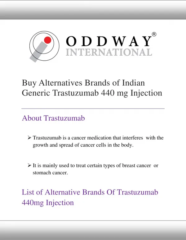 Get Alternative Brands Of Trastuzumab 440mg Injection