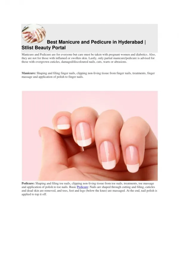 Manicure Pedicure Hyderabad | Stilist Beauty Portal