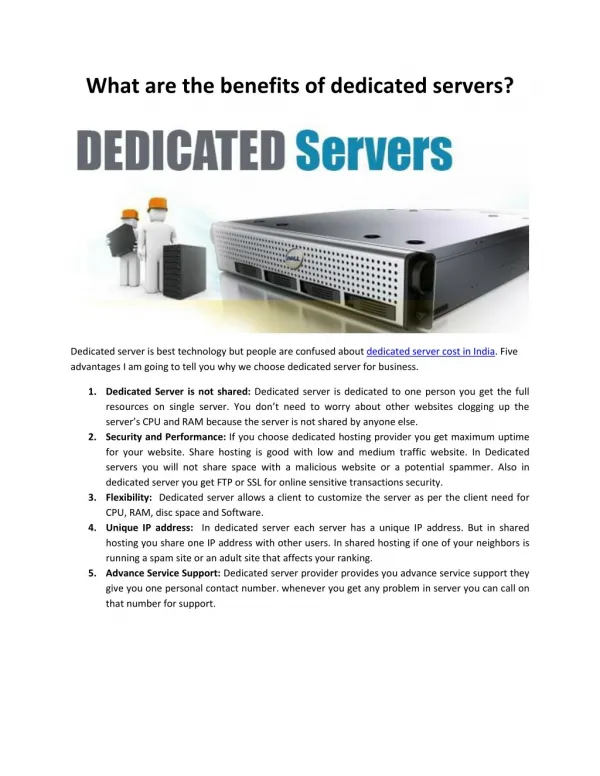 Dedicated Server Cost in India