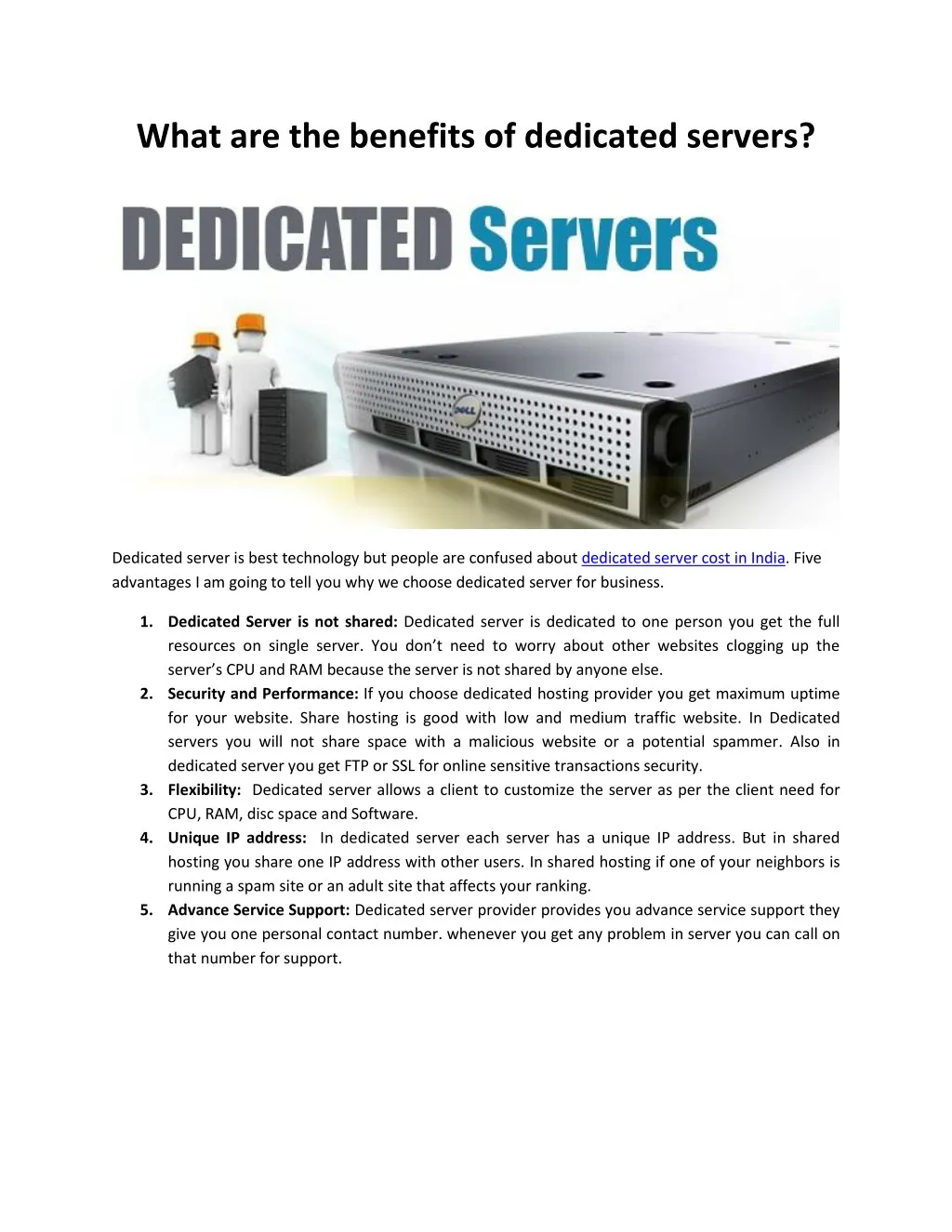what are the benefits of dedicated servers
