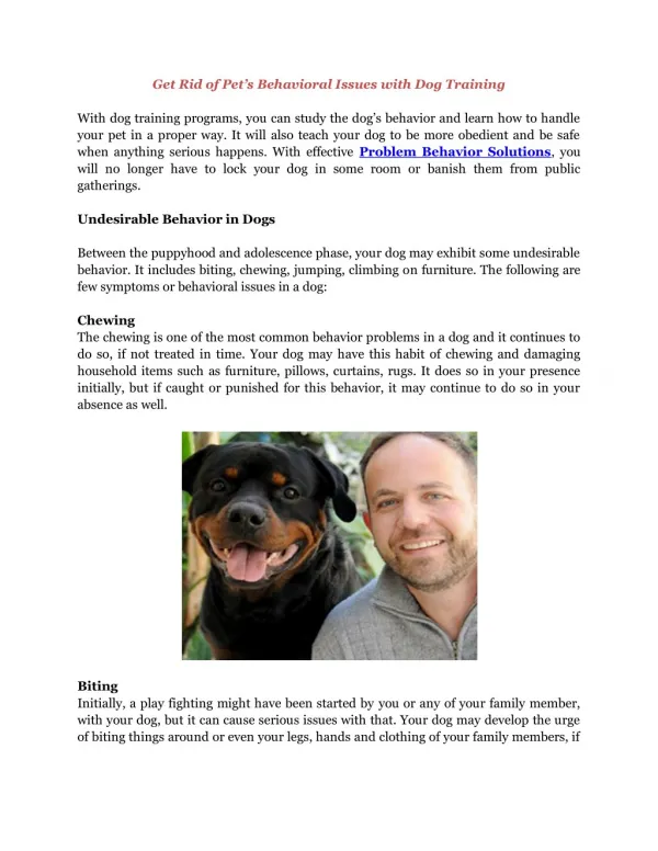 Dog Training & Problem Behavior Solutions