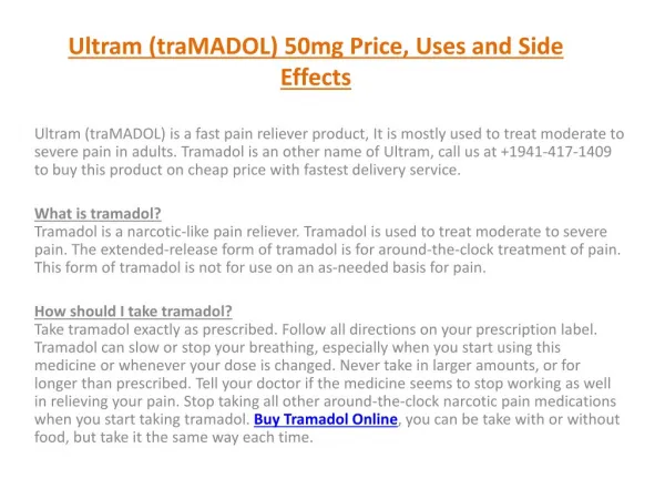 Ultram (traMADOL) 50mg Price, Uses and Side Effects