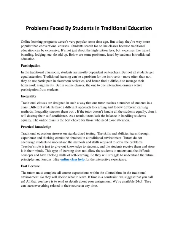 Problems Faced By Students In Traditional Education
