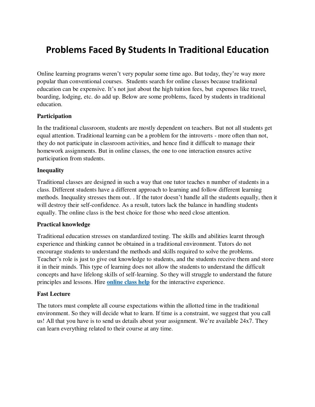 problems faced by students in traditional