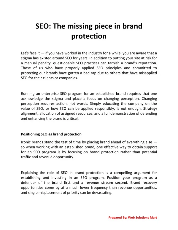 Brand protection in SEO