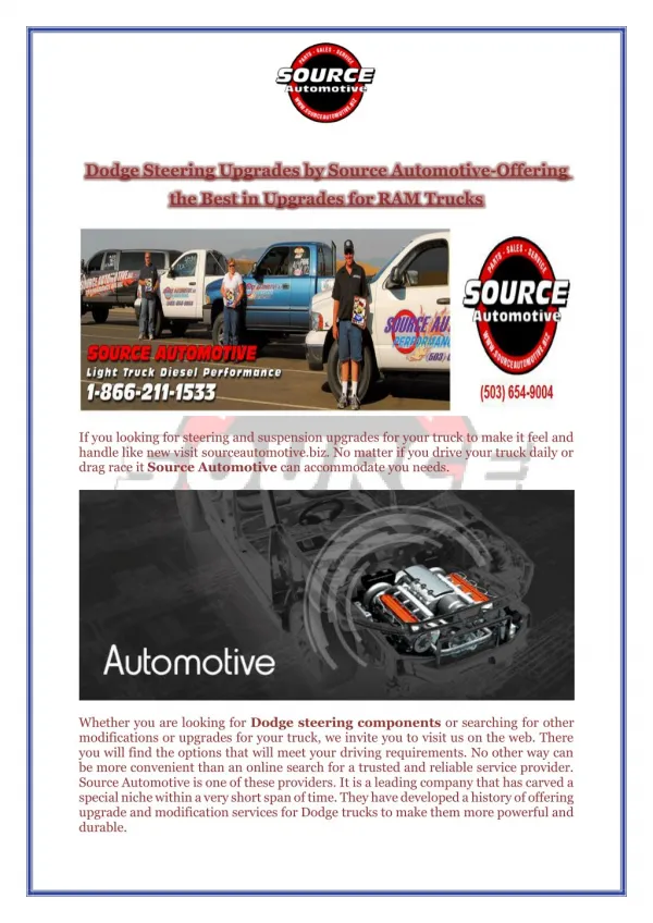 Dodge Steering Upgrades by Source Automotive-Offering the Best in Upgrades for RAM Trucks