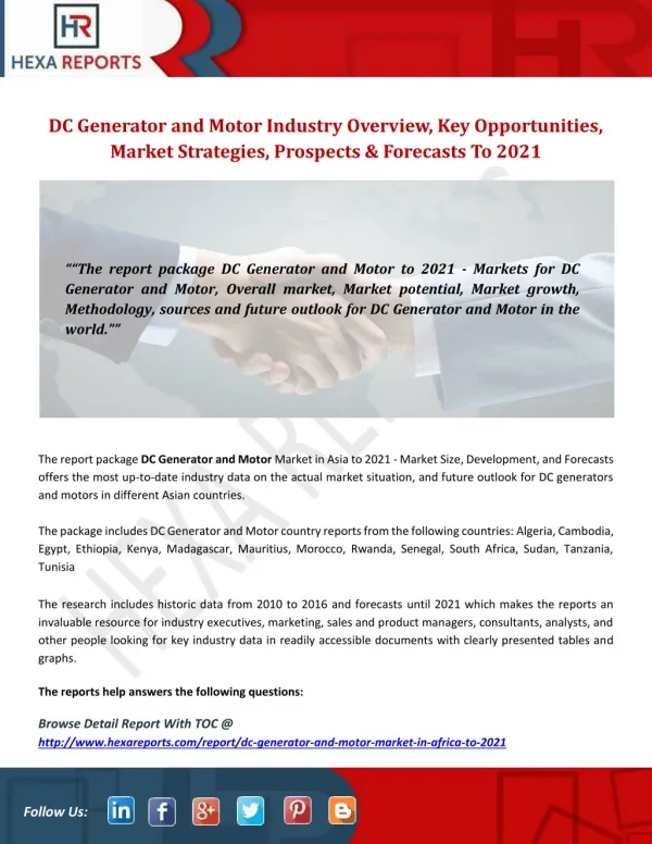 Dc generator and motor industry overview, key opportunities, market strategies, prospects and forecasts TO 2021
