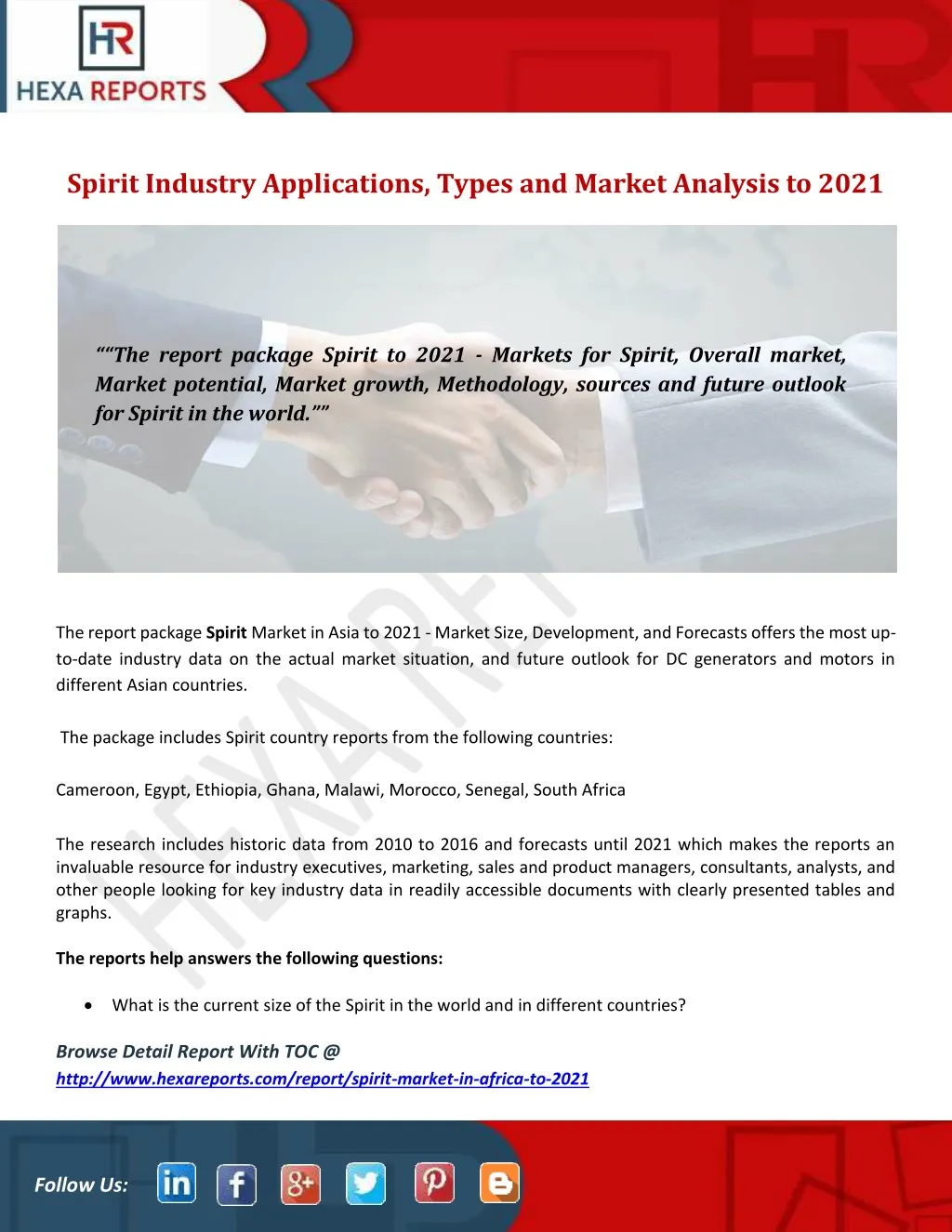 spirit industry applications types and market