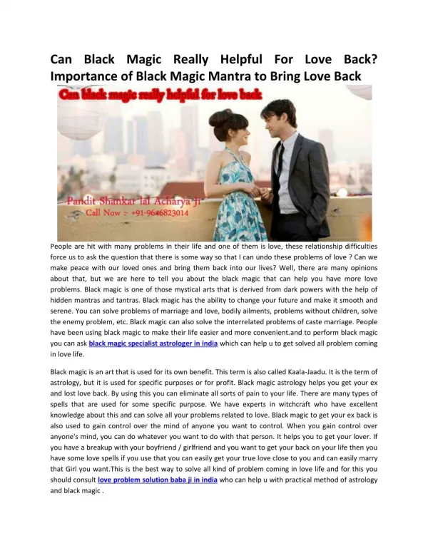 Can Black Magic Really Helpful For Love Back? Importance of Black Magic Mantra to Bring Love Back