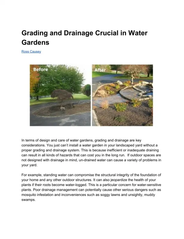 Grading and Drainage Crucial in Water Gardens