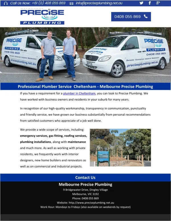 Professional Plumber Service Cheltenham - Melbourne Precise Plumbing