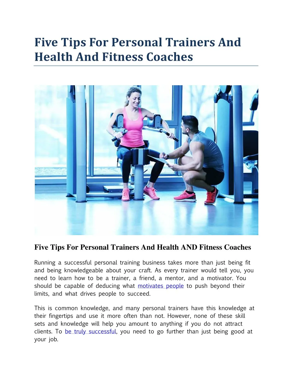 five tips for personal trainers and health