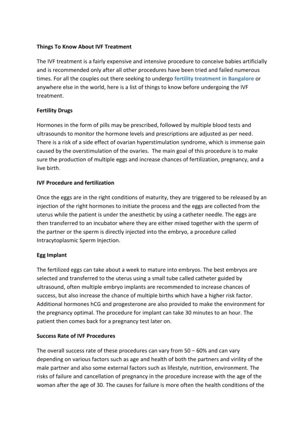 Things To Know About IVF Treatment