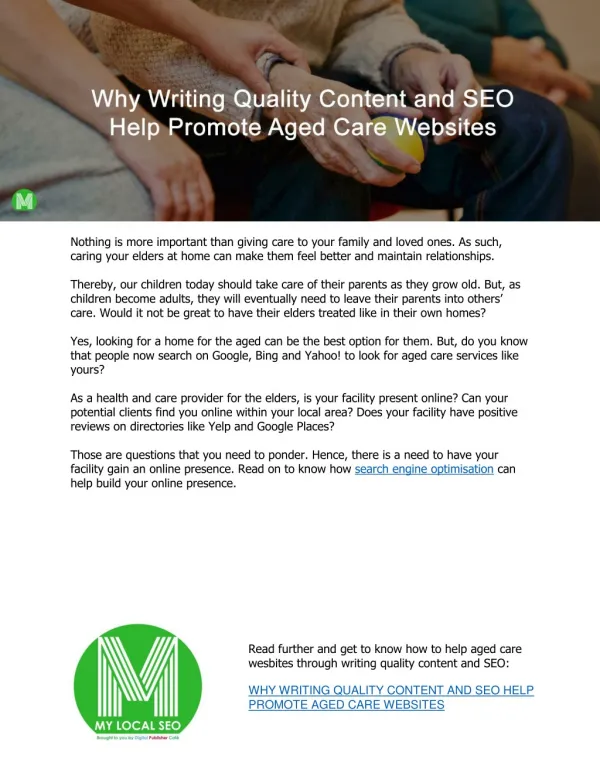 Why Writing Quality Content and SEO Help Promote Aged Care Websites