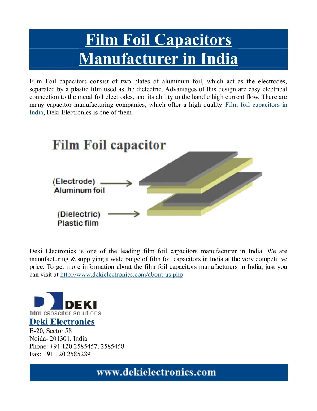film foil capacitors manufacturer in india