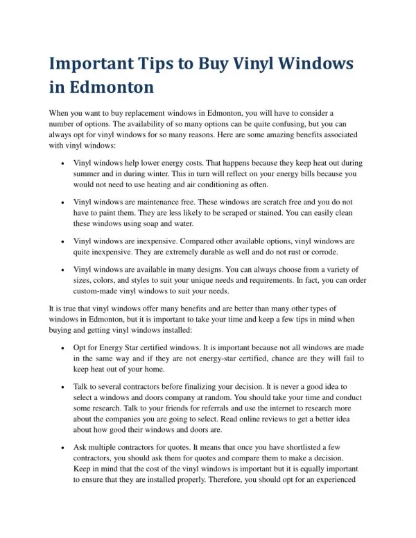 Important Tips to Buy Vinyl Windows in Edmonton