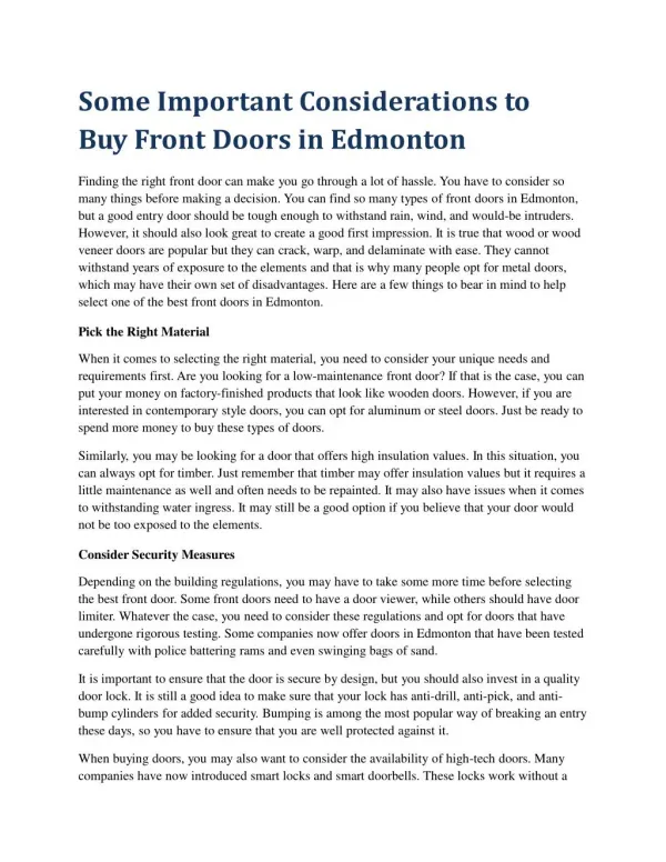 Some Important Considerations to Buy Front Doors in Edmonton