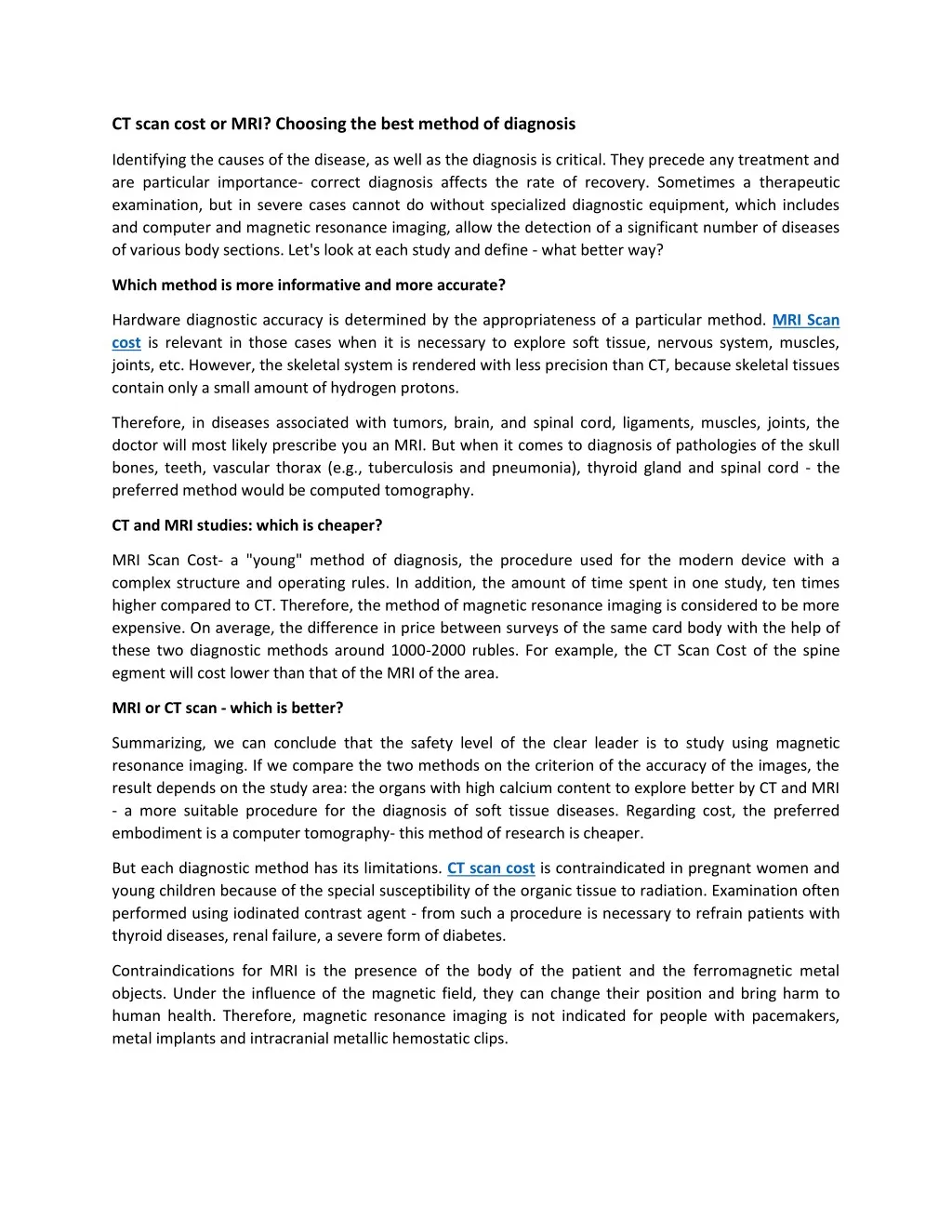 ct scan cost or mri choosing the best method