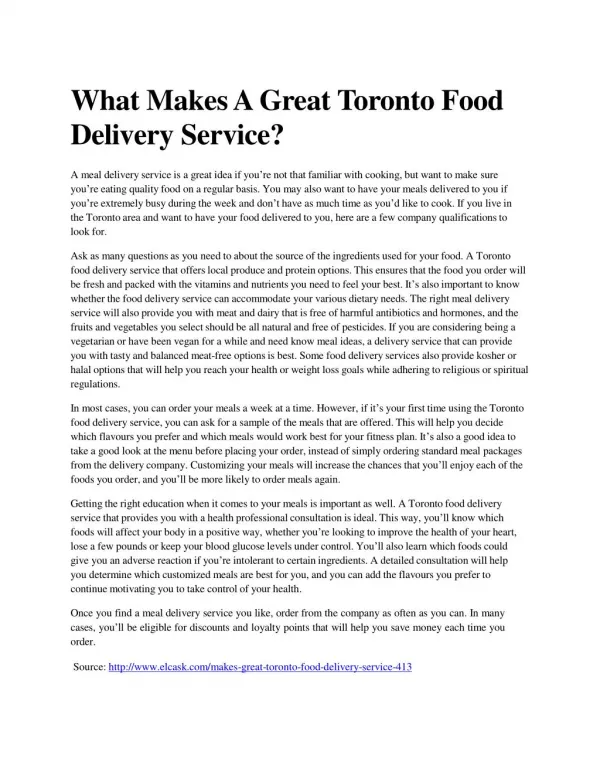 What Makes A Great Toronto Food Delivery Service?