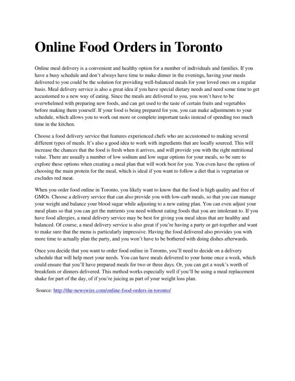 Online Food Orders in Toronto