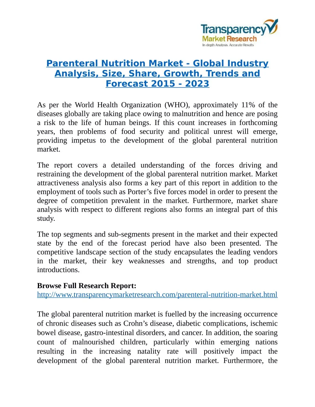 parenteral nutrition market global industry