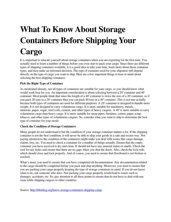 What To Know About Storage Containers Before Shipping Your Cargo