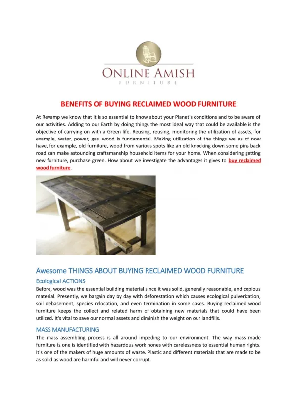 BENEFITS OF BUYING RECLAIMED WOOD FURNITURE