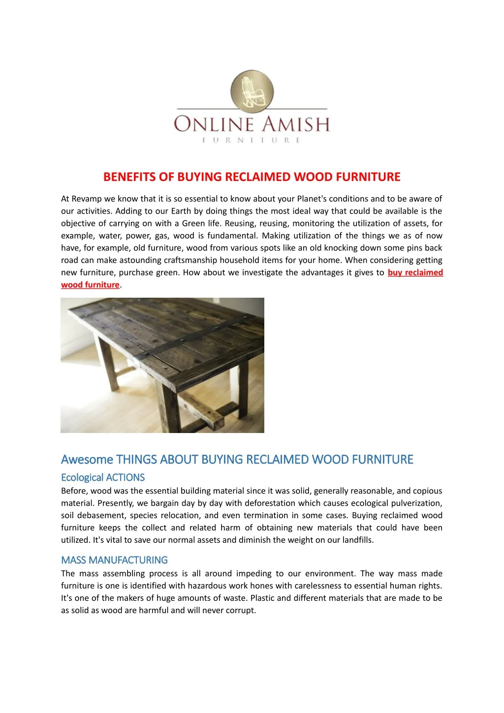 benefits of buying reclaimed wood furniture