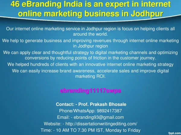 46 eBranding India is an expert in internet online marketing business in Jodhpur