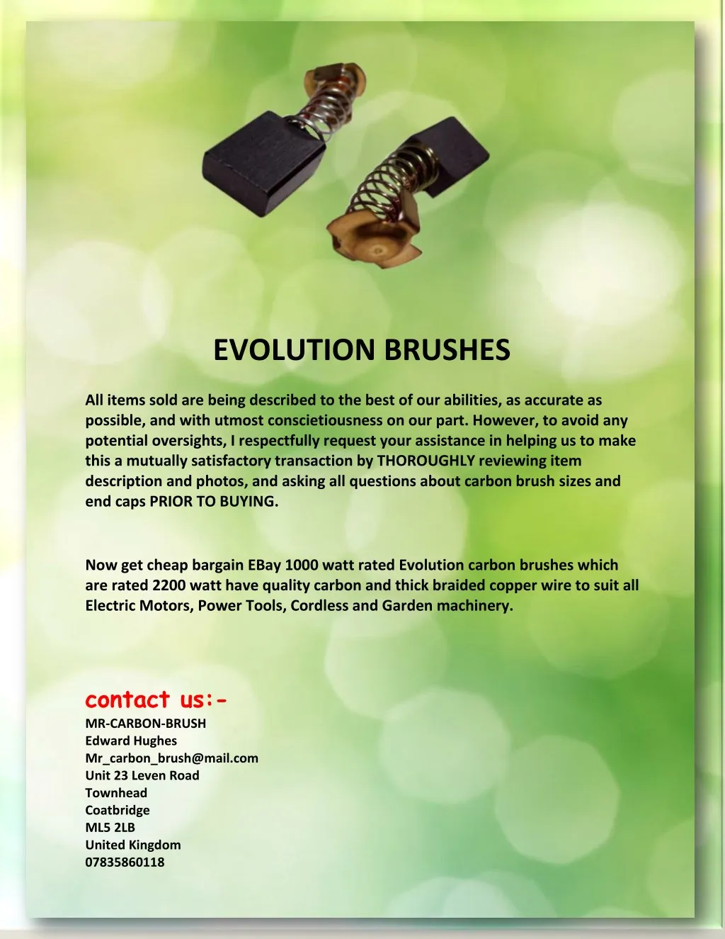 evolution brushes all items sold are being