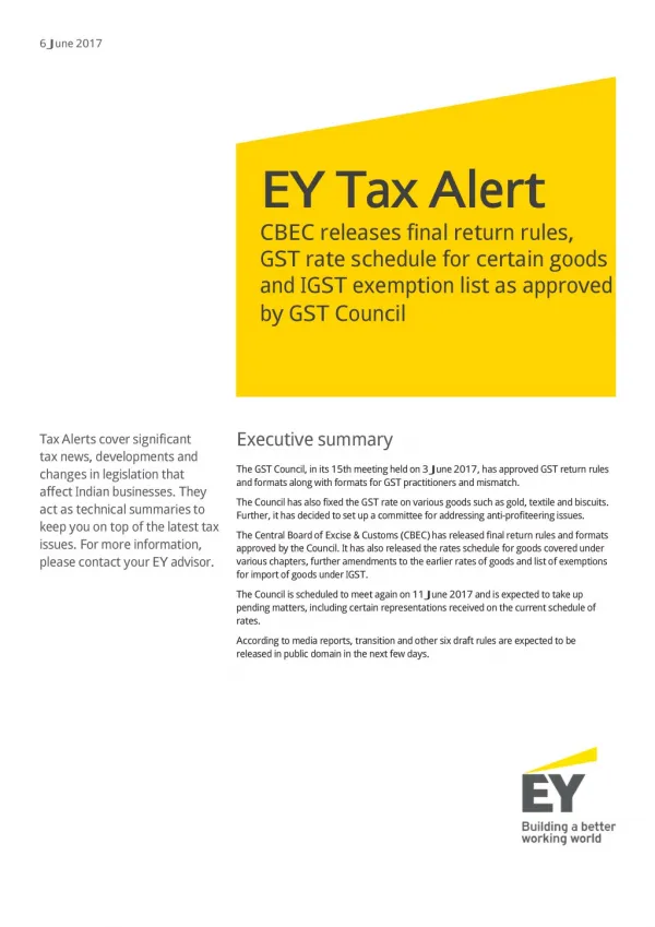 EY Tax Alert - Rules about GST