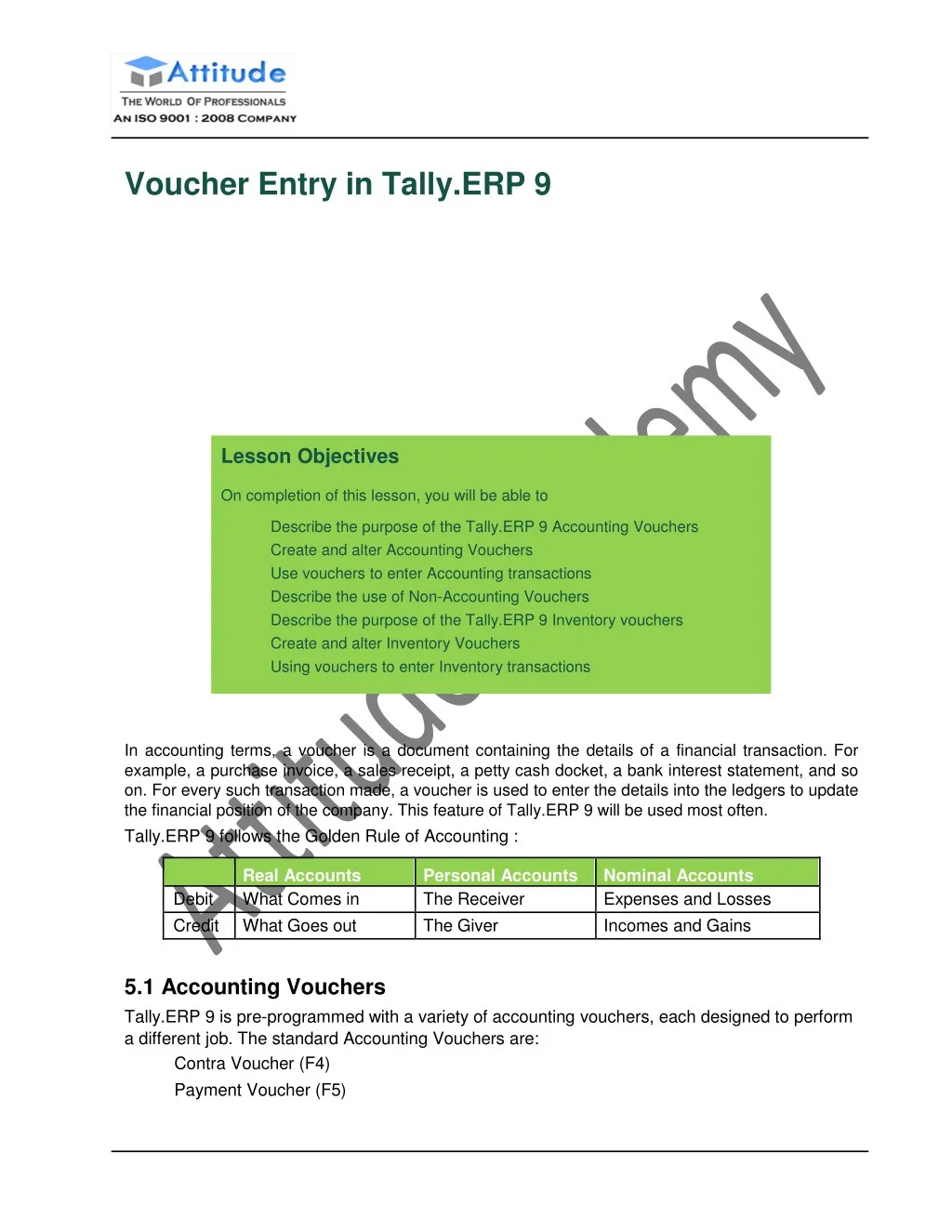voucher entry in tally erp 9 lesson objectives