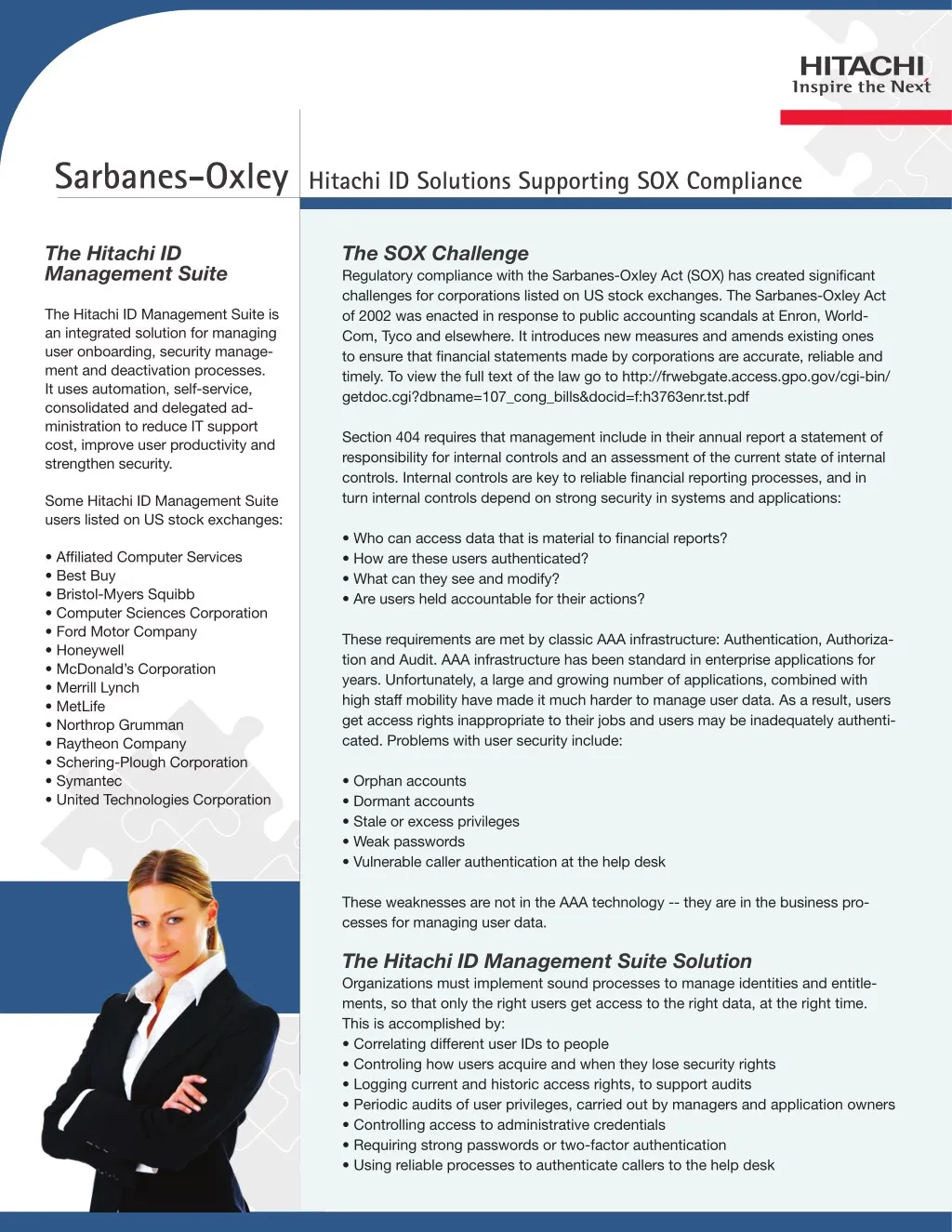 sarbanes oxley hitachi id solutions supporting