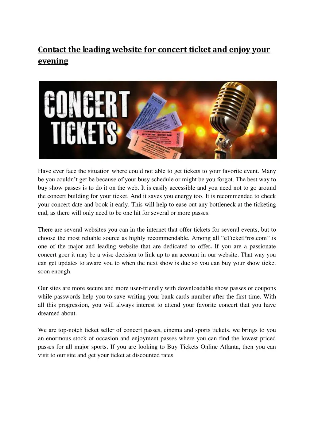 contact the leading website for concert ticket