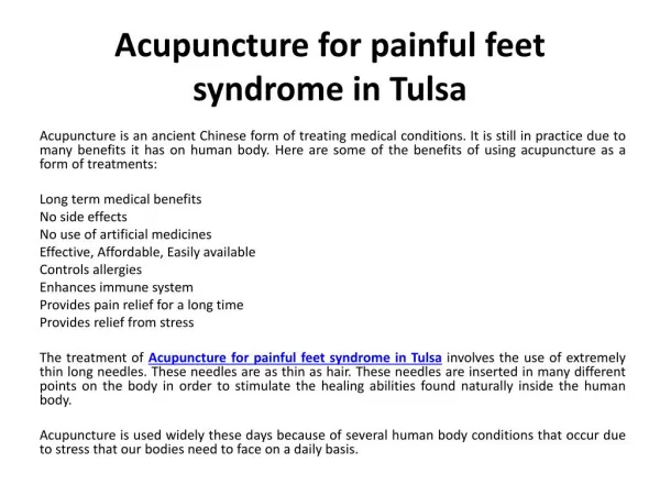 Acupuncture - Conditions Commonly Treated