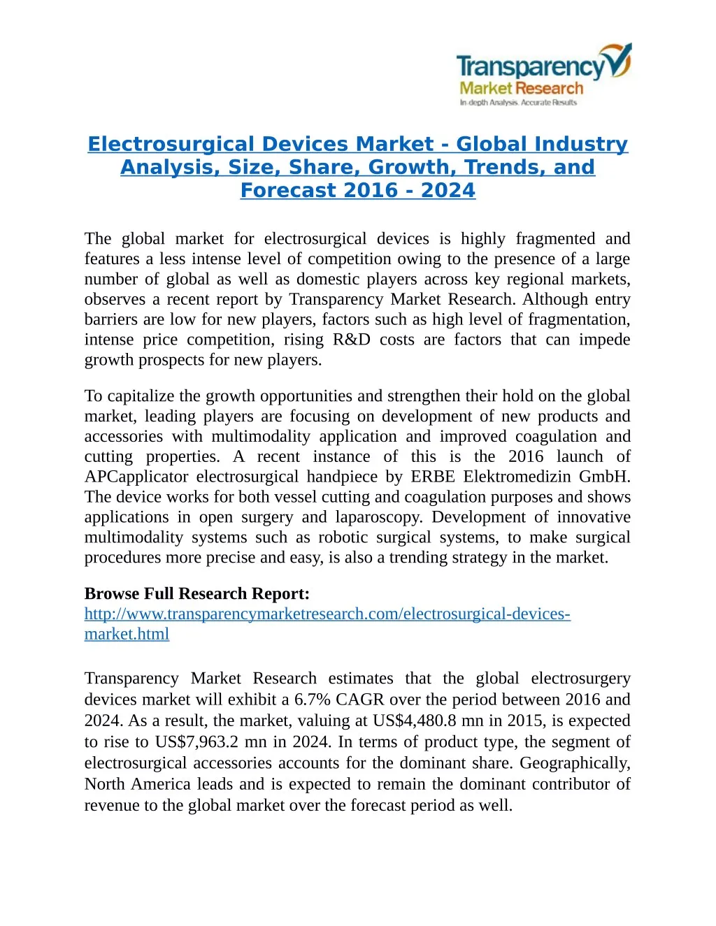 electrosurgical devices market global industry
