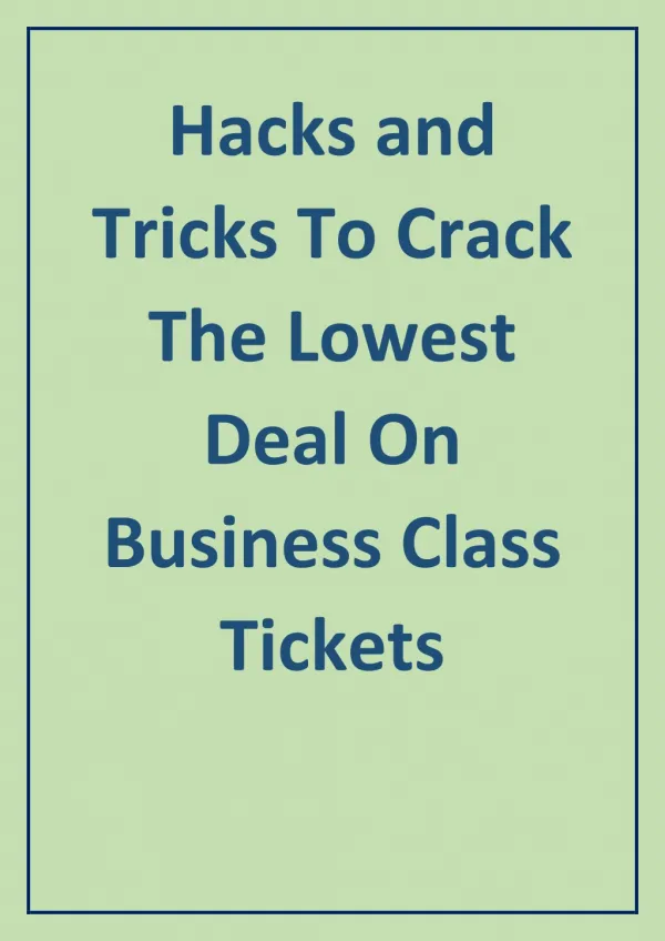 Unbelievable Deals on Cheap Business Class Tickets