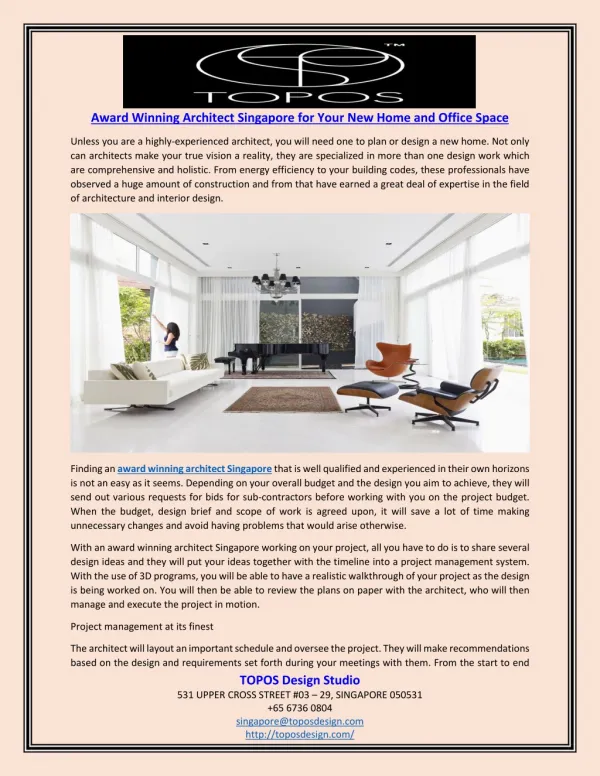Award Winning Architect Singapore for Your New Home and Office Space