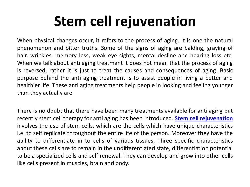 stem cell rejuvenation
