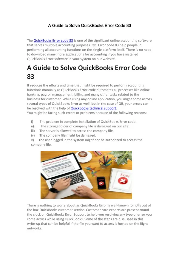A Guide to Solve QuickBooks Error Code 83