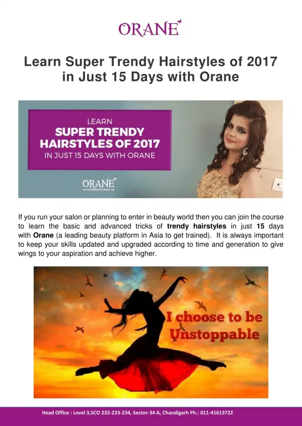 Learn Super Trendy Hairstyles of 2017 in Just 15 Days with Orane