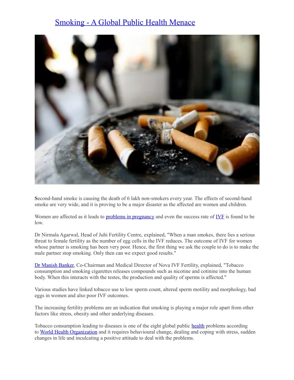 smoking a global public health menace