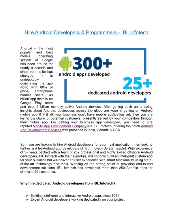 Hire Dedicated android app developers – IBL Infotech