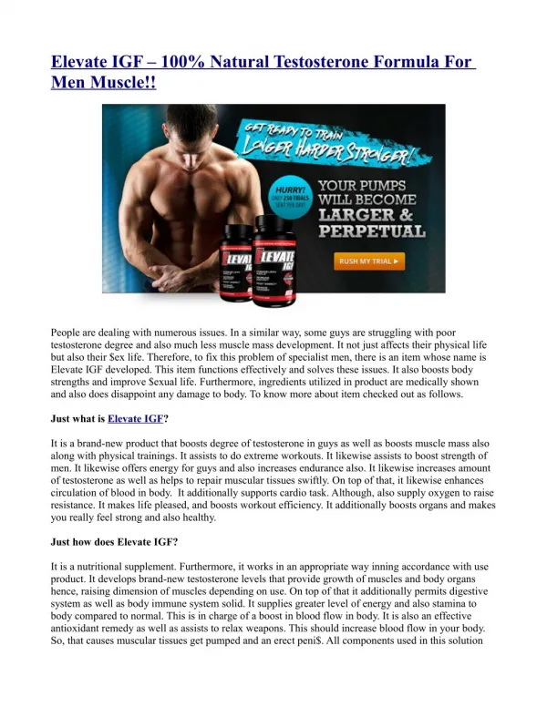 Elevate IGF – 100% Natural Testosterone Formula For Men Muscle!!