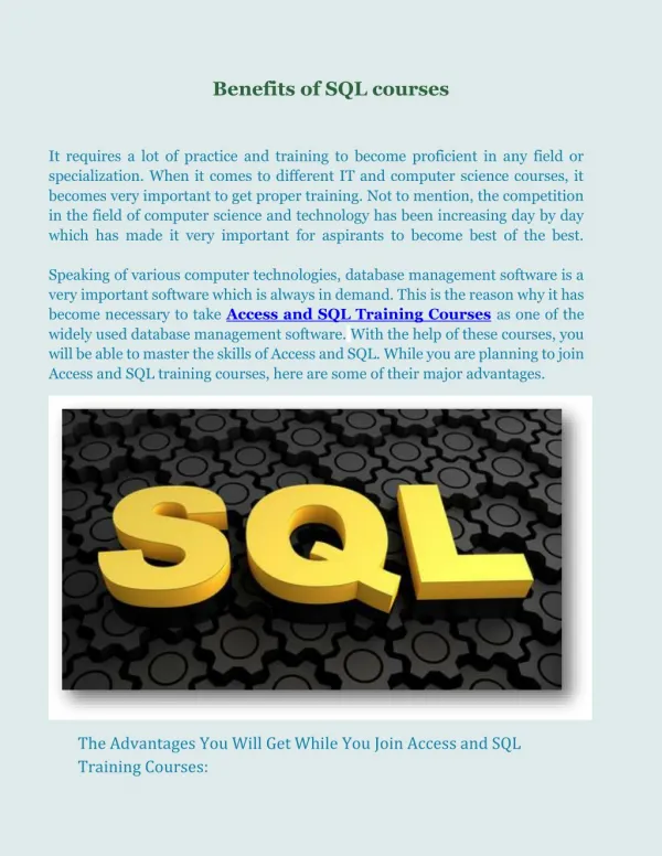 Benefits of SQL courses